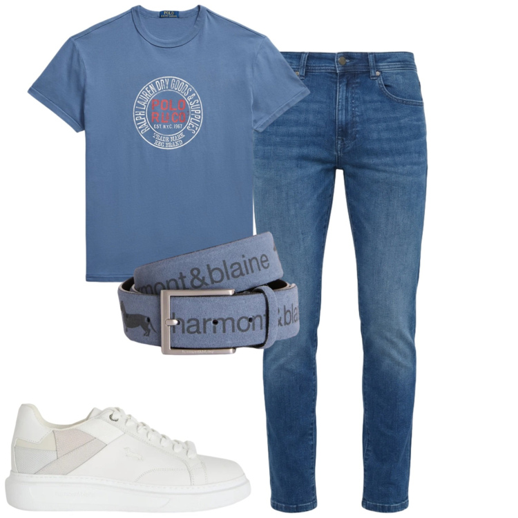 Outfit uomo - Total look #2393848. Stile Casual per Tutti i giorni. Abbinamento con sneakers, cinture, jeans slim fit, t-shirt.