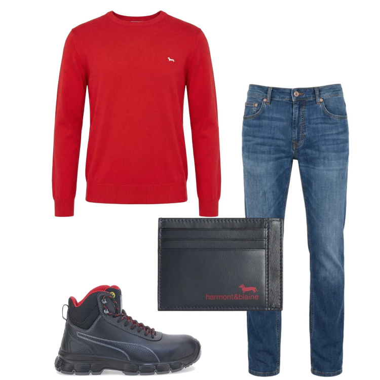Outfit uomo - Total look #2393850. Stile Trendy per Tutti i giorni. Abbinamento con portafogli, pullovers, jeans, stivali e stivaletti.