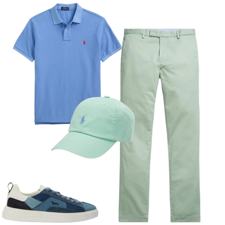 Outfit uomo - Total look #2393856. Stile Urban per Tutti i giorni. Abbinamento con sneakers, cappelli, pantaloni, polo.