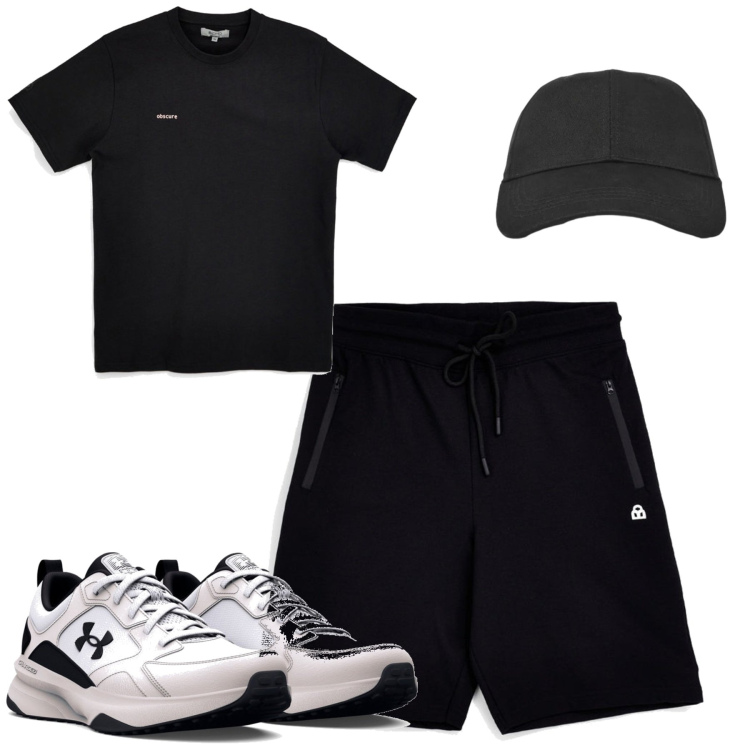 Outfit uomo - Total look #2393862. Stile Casual per Sport. Abbinamento con cappelli con visiera, scarpe sportive, shorts, t-shirt.