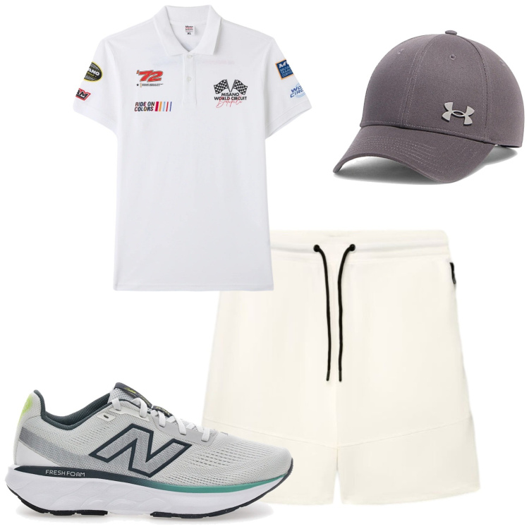 Outfit uomo - Total look #2393864. Stile Casual per Tutti i giorni. Abbinamento con polo, pantaloni corti, cappelli con visiera, scarpe sportive.