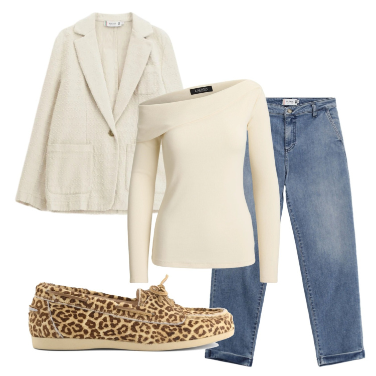 Outfit donna - Total look #2393871. Stile Casual per Ufficio. Abbinamento con jeans, blazer, top, mocassini.