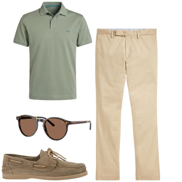 Outfit uomo - Total look #2393872. Stile Urban per Tutti i giorni. Abbinamento con polo, scarpe stringate, pantaloni chino, occhiali da sole.