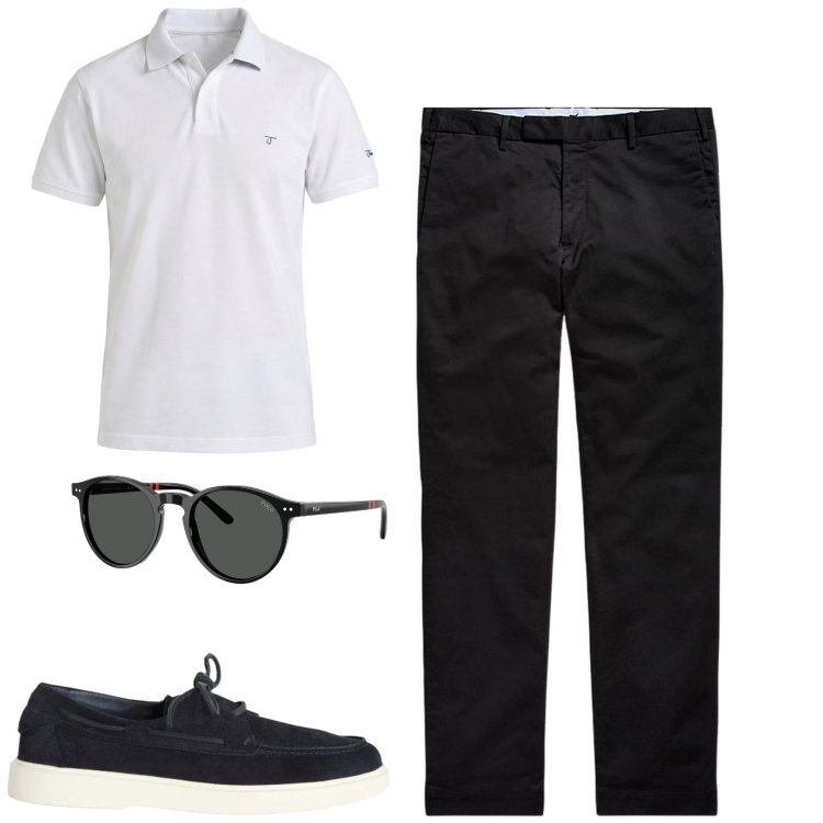 Outfit uomo - Total look #2393879. Stile Urban per Tutti i giorni. Abbinamento con scarpe stringate, polo, pantaloni chino, occhiali da sole.