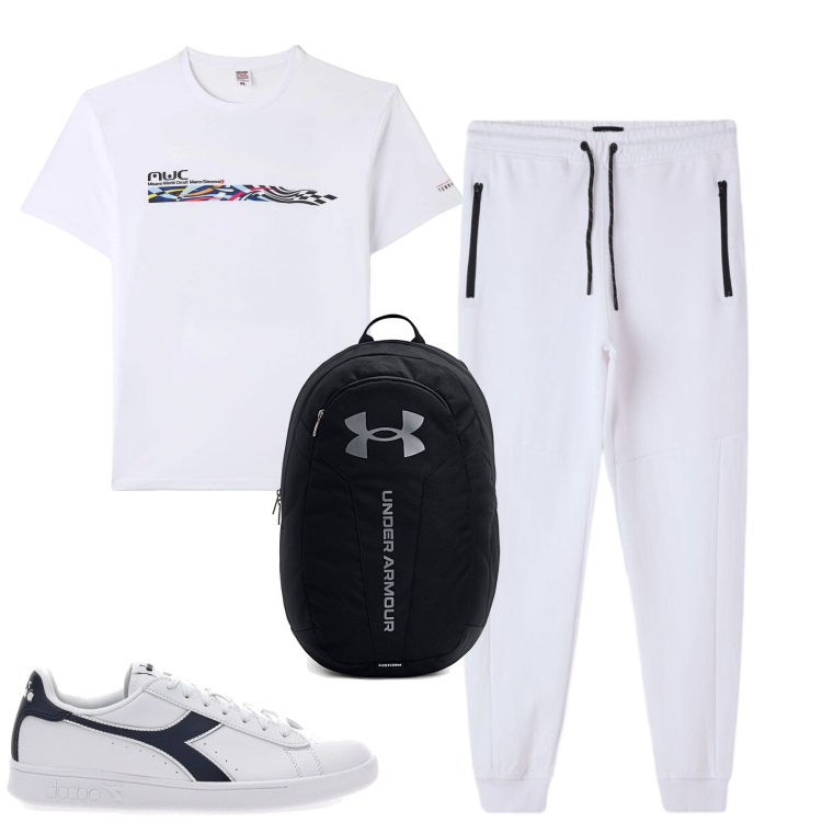 Outfit uomo - Total look #2393887. Stile Casual per Sport. Abbinamento con t-shirt, pantaloni, sneakers, zaini.
