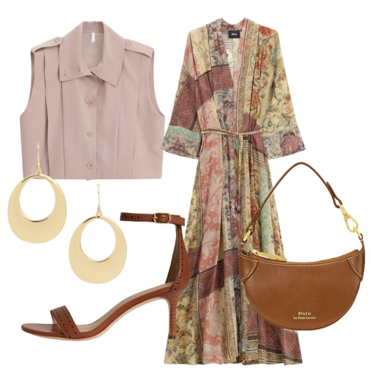 Outfit donna - Laurea. Stile Boho per Cerimonia. Abbinamento con piumini, vestiti lunghi, borse a tracolla, sandali in pelle, orecchini.