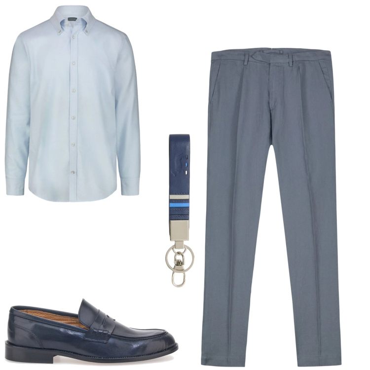 Outfit uomo - City. Stile Business/Elegante per Tutti i giorni. Abbinamento con portachiavi, scarpe stringate, pantaloni, camicie.