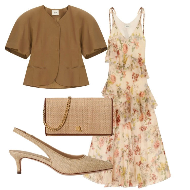 Outfit donna - Total look #2393893. Stile Romantica per Cerimonia. Abbinamento con vestiti lunghi, blazer, borse a tracolla, décolleté.