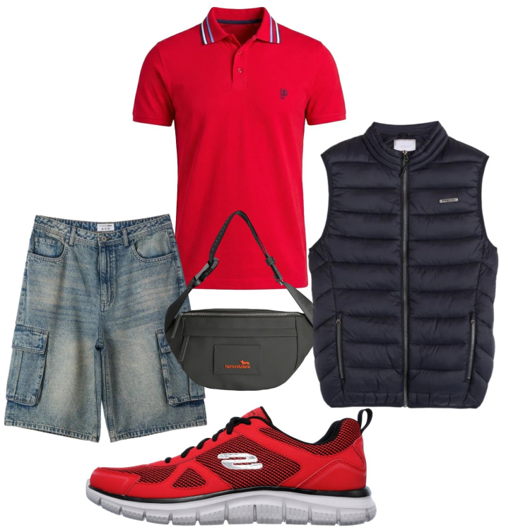 Outfit uomo - Shorts. Stile Urban per Tutti i giorni. Abbinamento con pantaloni corti, borse sportive, polo, piumini, sneakers.