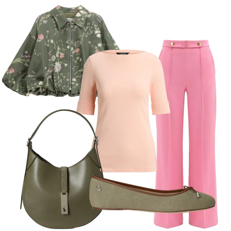 Outfit donna - Total look #2393899. Stile Casual chic per Ufficio. Abbinamento con bomber, pantaloni a palazzo, borse a spalla, t-shirt, ballerine.