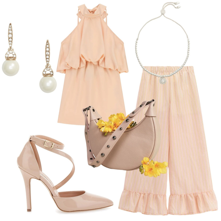 Outfit donna - Total look #2393908. Stile Chic per Cerimonia. Abbinamento con pantaloni a palazzo, borse a spalla, vestiti corti, orecchini, braccialetti, décolleté.