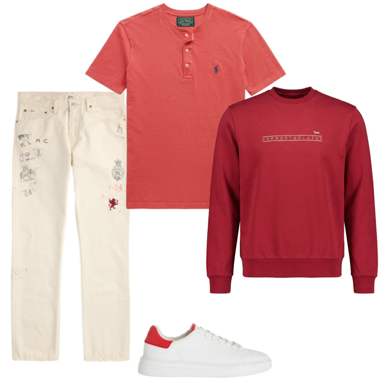 Outfit uomo - In love with Red. Stile Casual per Tutti i giorni. Abbinamento con felpe, sneakers, t-shirt, jeans dritti.