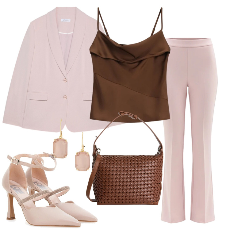 Outfit donna - Blazer leggeri. Stile Chic per Cerimonia. Abbinamento con borse a spalla, canottiere, pantaloni, blazer, orecchini, décolleté.