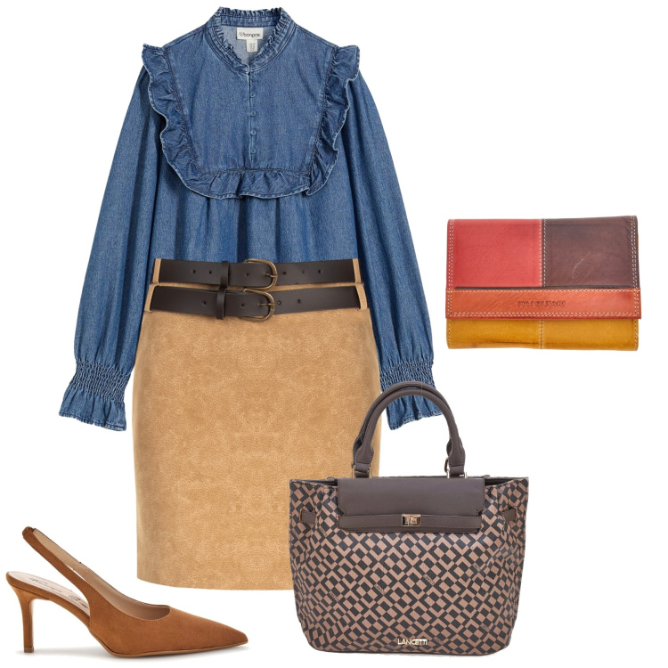 Outfit donna - Denim chic - @Laloba. Stile Bon Ton per Tutti i giorni. Abbinamento con camicie, minigonne, borse a mano, portafogli, décolleté.