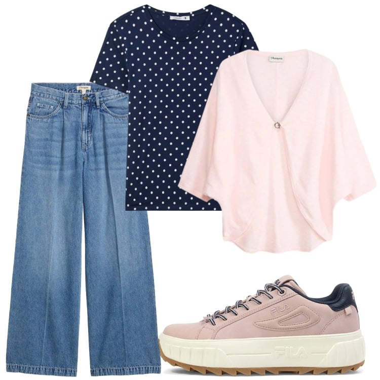 Outfit donna - Il jieans di moda. Stile Casual chic per Tutti i giorni. Abbinamento con jeans, cardigans, t-shirt, sneakers.