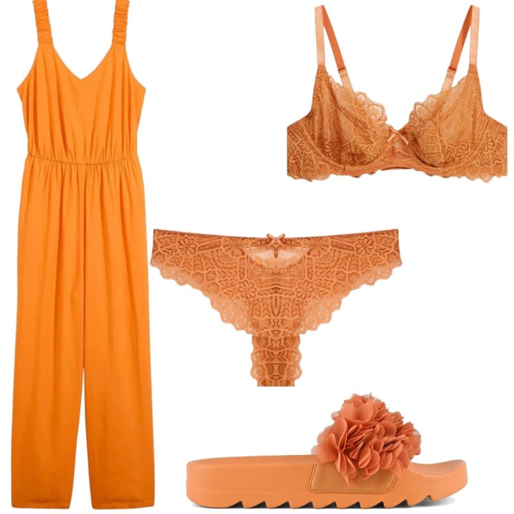 Outfit donna - ARANCIONE:una carica di vitamina c. Stile Chic per Tutti i giorni. Abbinamento con tute, perizomi, reggiseni, ciabatte.