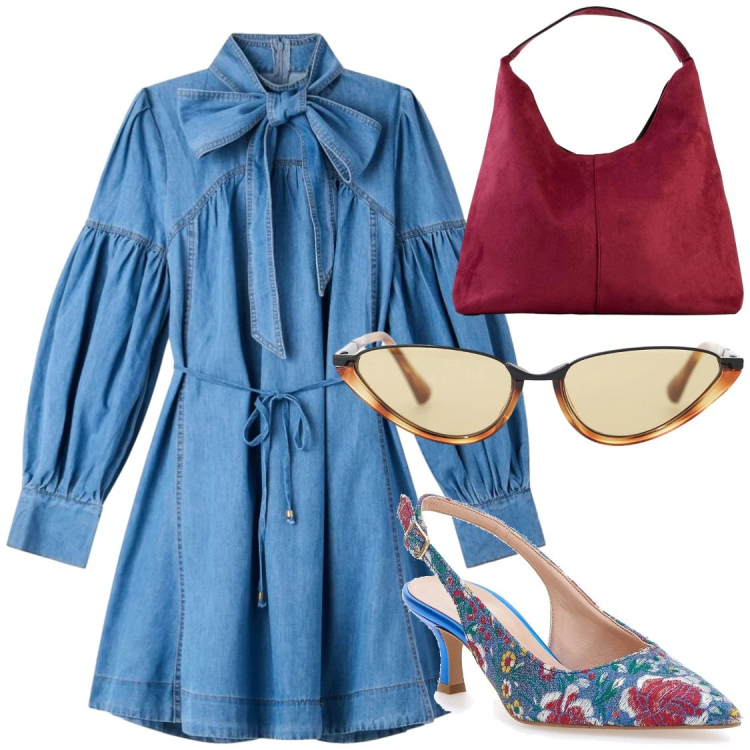 Outfit donna - Ma che carino , anche per lavoro. Stile Boho per Serata fuori. Abbinamento con borse a spalla, vestiti chemisier, occhiali da sole, décolleté.