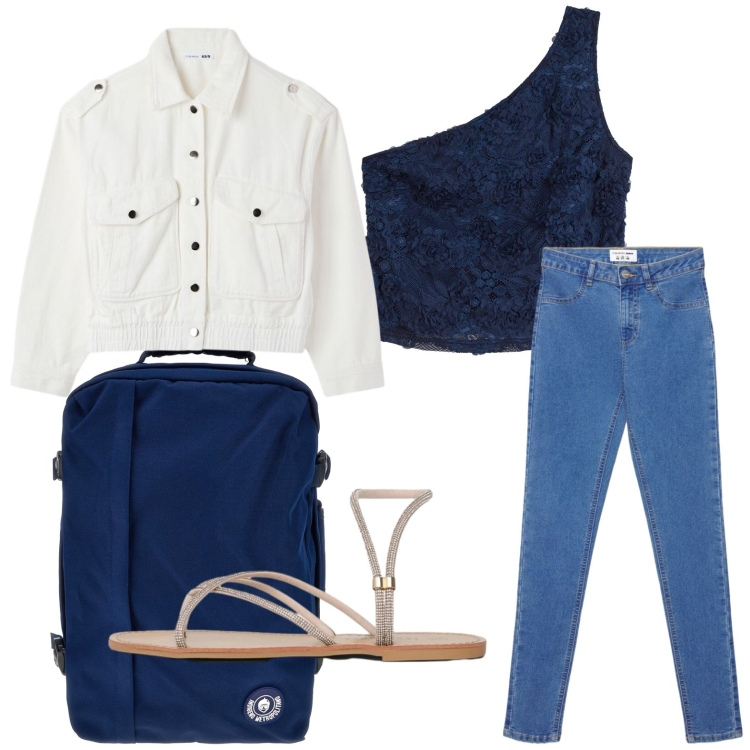 Outfit donna - Weekend al mare. Stile Casual per Tutti i giorni. Abbinamento con top, sandali, jeggings, cappotti, zaini.