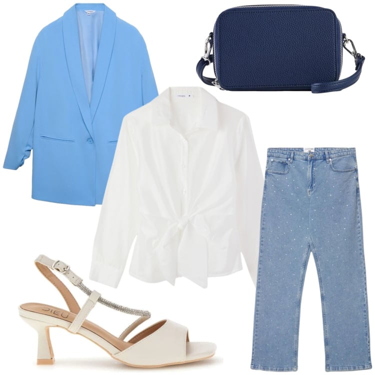 Outfit donna - Slingback raffinata. Stile Chic per Ufficio. Abbinamento con borse a tracolla, jeans dritti, blazer, camicie, sandali col tacco.