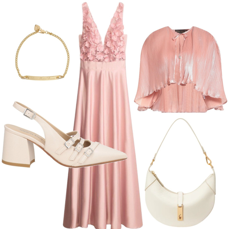 Outfit donna - Cerimonia. Stile Romantica per Cerimonia. Abbinamento con décolleté, blazer, vestiti lunghi, borse a spalla, braccialetti.