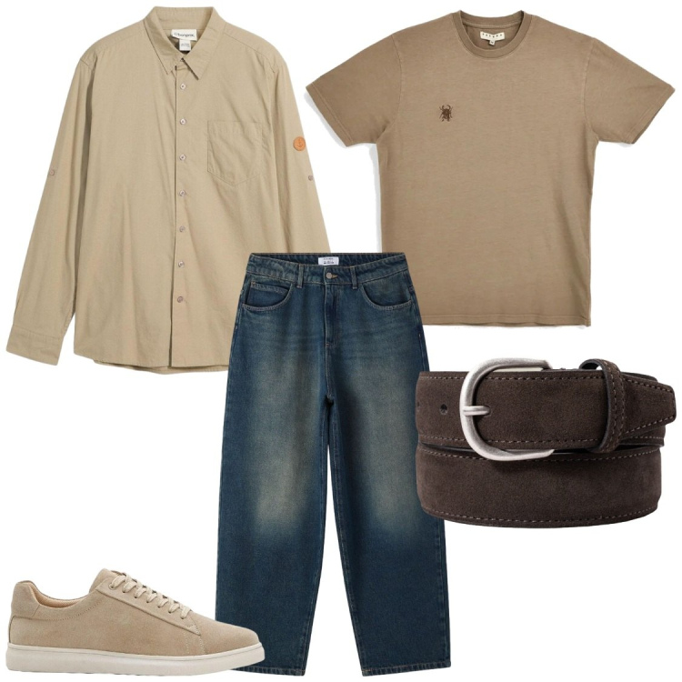 Outfit uomo - Informale a lavoro , ultimo freddo. Stile Casual per Tutti i giorni. Abbinamento con sneakers, camicie, jeans, cinture, t-shirt.