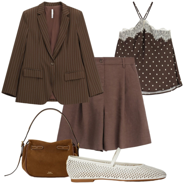 Outfit donna - Gessato ma non formale. Stile Mannish per Tutti i giorni. Abbinamento con bermuda, canottiere, blazer, ballerine, borse a mano.