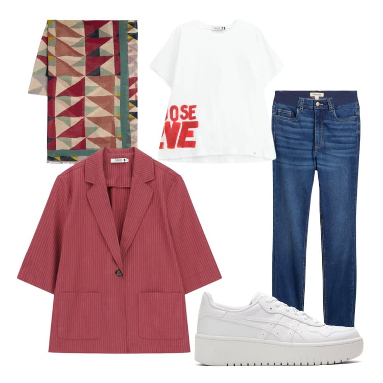 Outfit donna - Blazer leggeri - @ypila. Stile Casual per Tutti i giorni. Abbinamento con jeans skinny, sciarpe, t-shirt, blazer, sneakers.