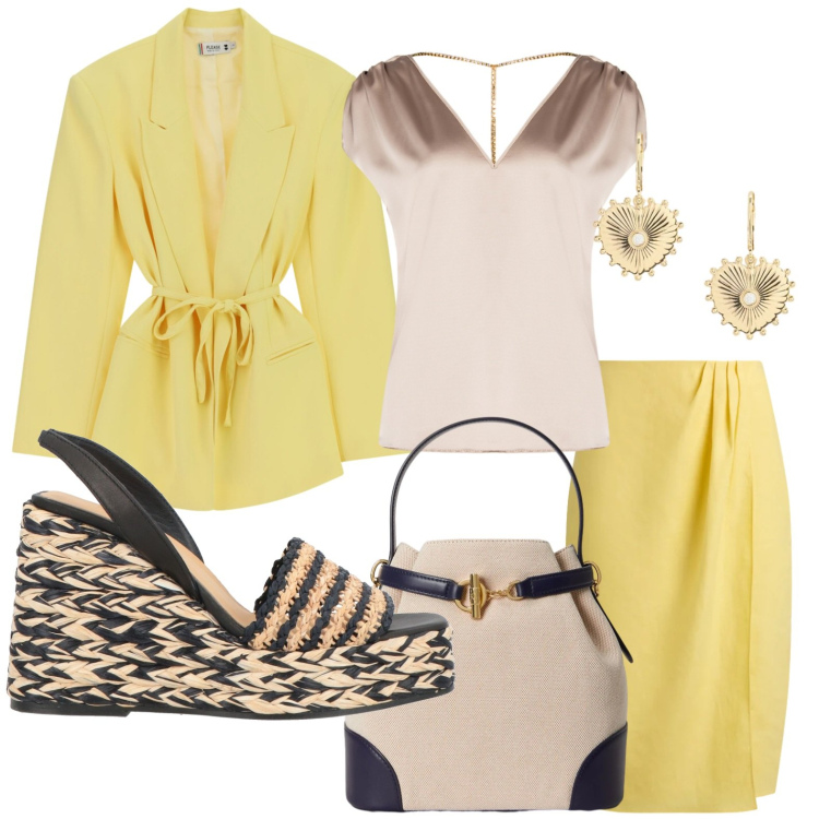 Outfit donna - Zeppa etnica. Stile Etnico per Tutti i giorni. Abbinamento con espadrillas, blazer, top, orecchini, borse a secchiello, gonne.