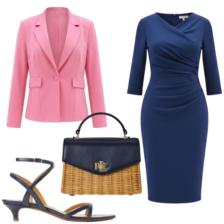 Outfit donna - Lady chic. Stile Chic per Ufficio. Abbinamento con vestiti midi/longuette, blazer, borse a mano, sandali col tacco.