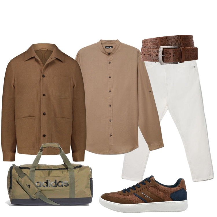 Outfit uomo - Fine settimana in viaggio. Stile Casual per Tutti i giorni. Abbinamento con cinture, camicie, jeans, cappotti, borse sportive, sneakers.