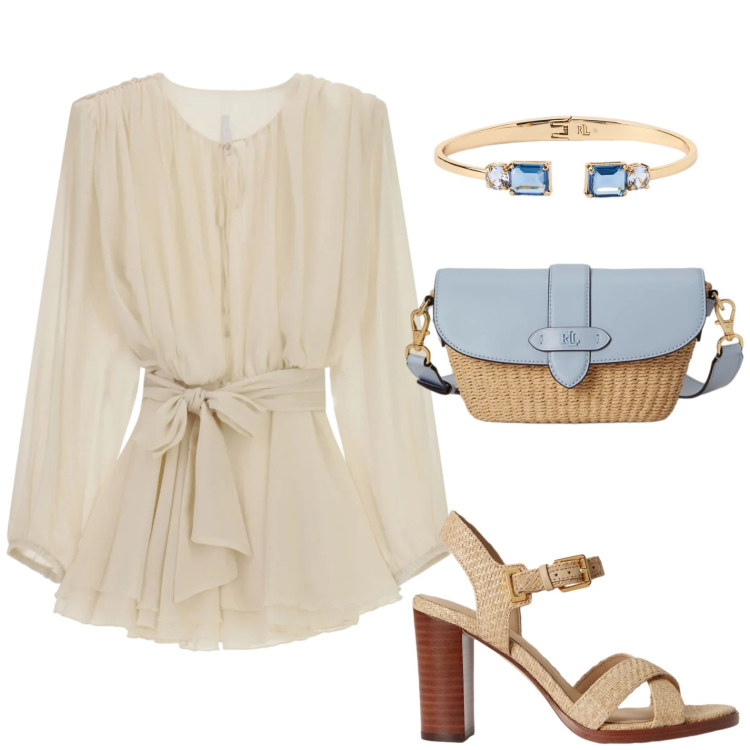 Outfit donna - Dress panna. Stile Bon Ton per Tutti i giorni. Abbinamento con vestiti corti, sandali col tacco, borse a spalla, braccialetti.
