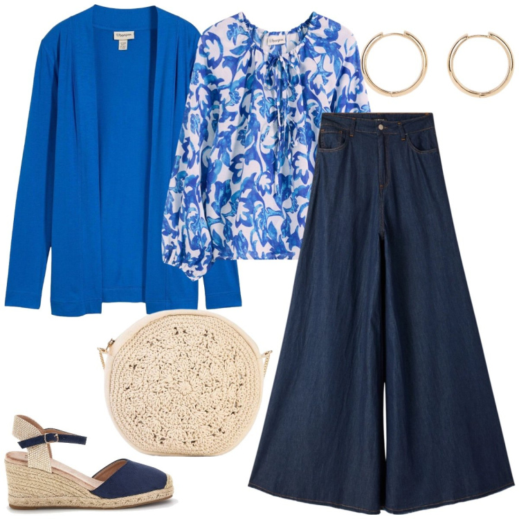 Outfit donna - Domenica in campagna. Stile Boho per Tutti i giorni. Abbinamento con tuniche, orecchini, borse a tracolla, cardigans, jeans, zeppe.