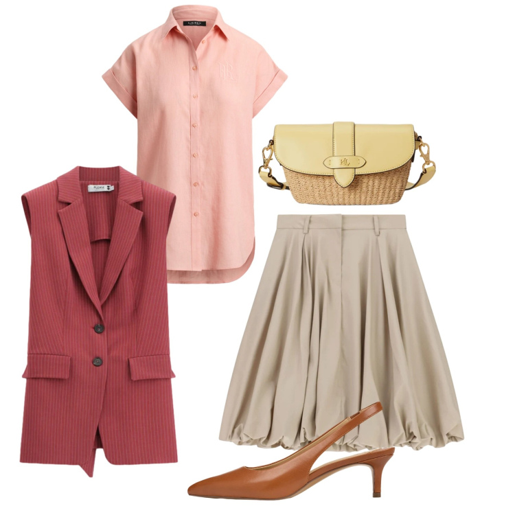 Outfit donna - Blazer leggeri - @ypila. Stile Bon Ton per Tutti i giorni. Abbinamento con gilet, gonne longuette, décolleté, borse a tracolla, camicie a manica corta.