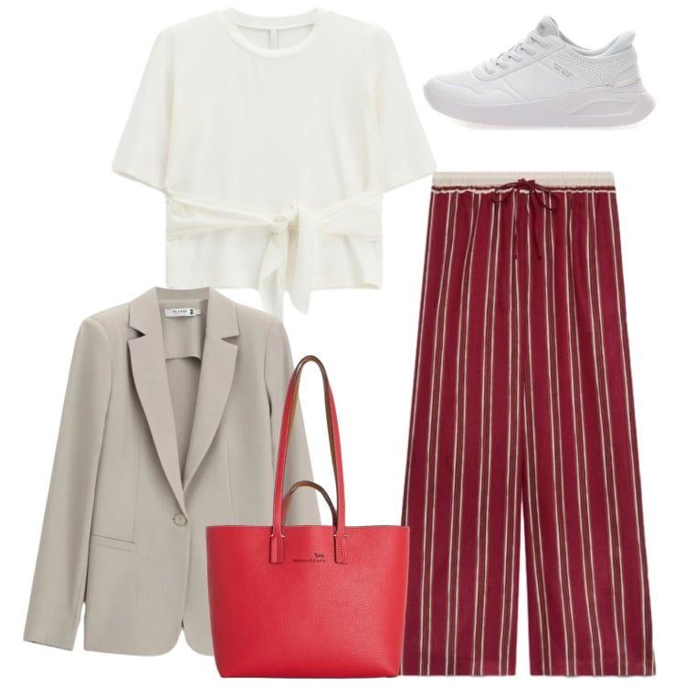 Outfit donna - Blazer leggeri - @ypila. Stile Basic per Tutti i giorni. Abbinamento con shopping bag, blazer, t-shirt, pantaloni, sneakers.