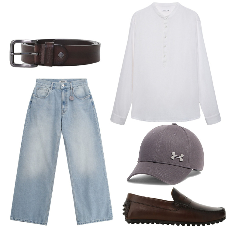 Outfit uomo - Camicia in lino. Stile Casual per Tutti i giorni. Abbinamento con camicie, jeans, scarpe stringate, cinture, cappelli con visiera.