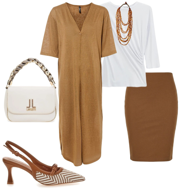 Outfit donna - Cardigan lungo. Stile Casual chic per Serata fuori. Abbinamento con cardigans, gonne longuette, top, collane, décolleté, borse a tracolla.