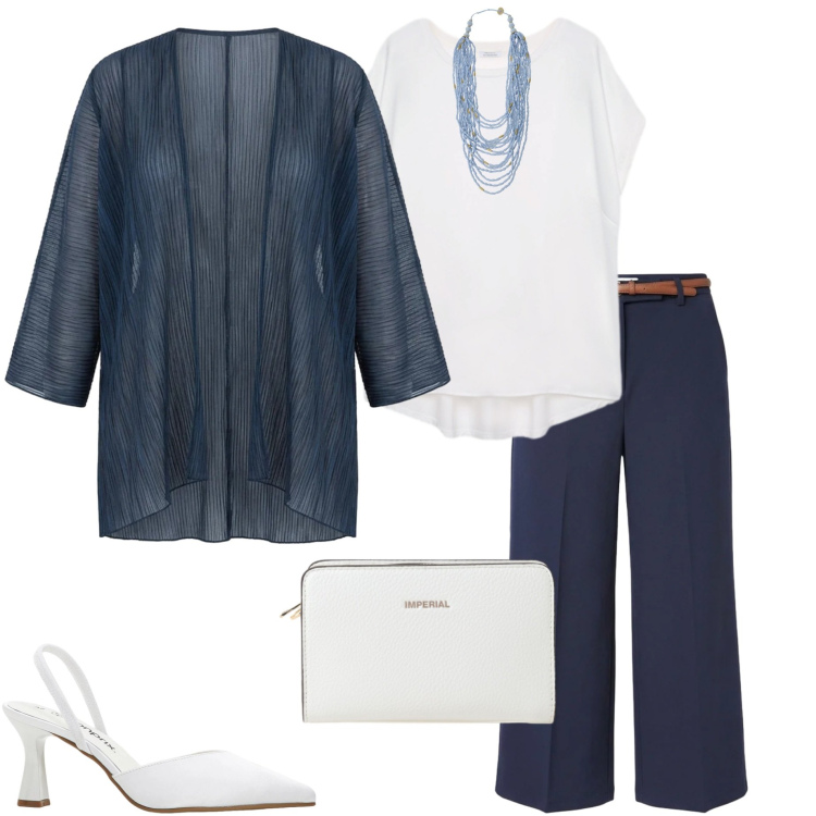 Outfit donna - Semplicemente chic. Stile Casual chic per Tutti i giorni. Abbinamento con décolleté, pantaloni, collane, borse a tracolla, bluse, blazer.