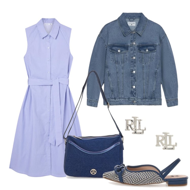 Outfit donna - L\' abito chemisier. Stile Basic per Tutti i giorni. Abbinamento con vestiti chemisier, cappotti, orecchini, ballerine, borse a tracolla.