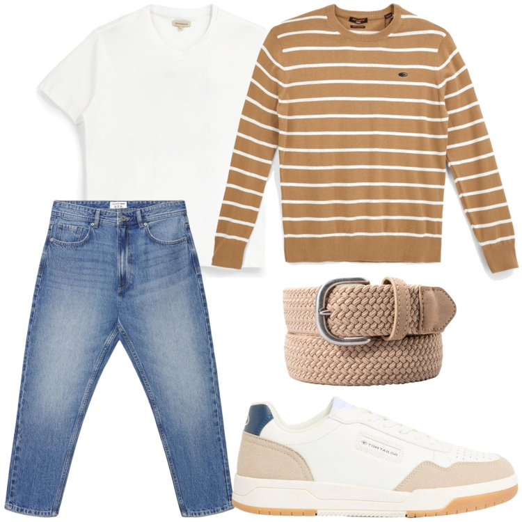 Outfit uomo - Stile nautico. Stile Trendy per Tutti i giorni. Abbinamento con sneakers, jeans, cinture, t-shirt, pullovers.
