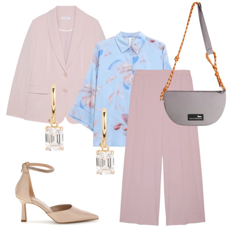 Outfit donna - Total look #2394162. Stile Bon Ton per Cerimonia. Abbinamento con borse a tracolla, camicie, pantaloni, blazer, orecchini, décolleté.