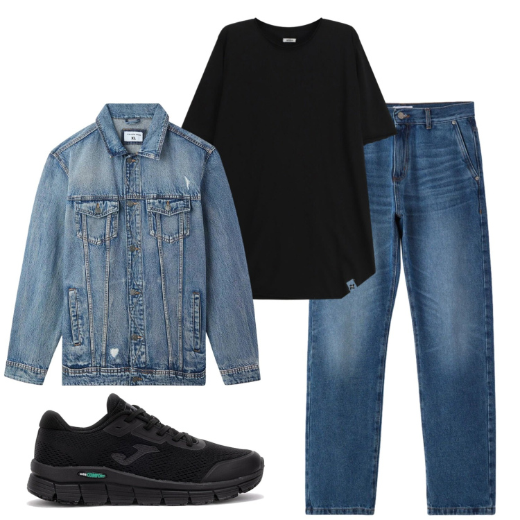 Outfit uomo - Total look #2394166. Stile Casual per Tutti i giorni. Abbinamento con giacche, jeans dritti, t-shirt, sneakers.