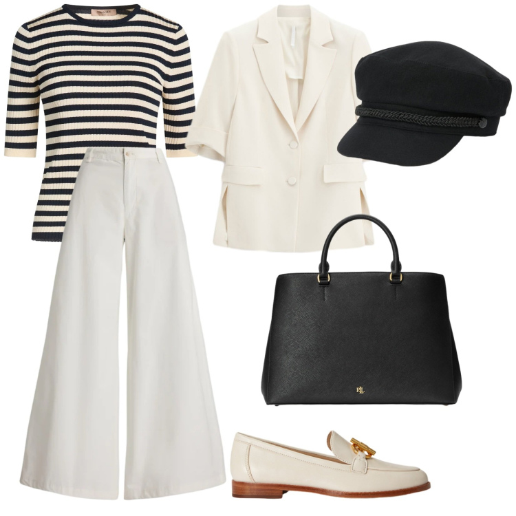 Outfit donna - Inspiration Coco Chanel. per Tutti i giorni. Abbinamento con pullovers, blazer, mocassini, borse a mano, pantaloni, cappelli.