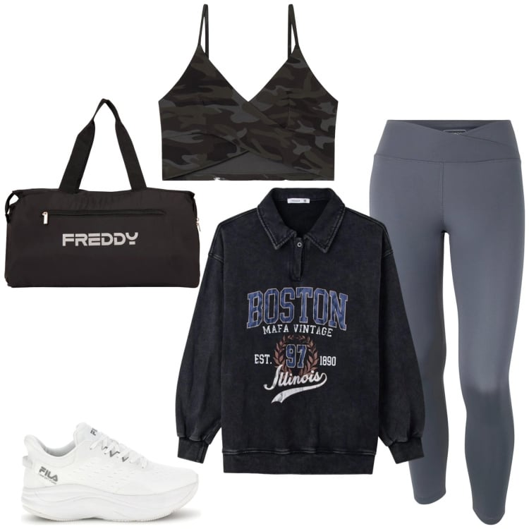 Outfit donna - Total look #2394196. Stile Urban per Sport. Abbinamento con felpe, leggings, top, borse sportive, sneakers.
