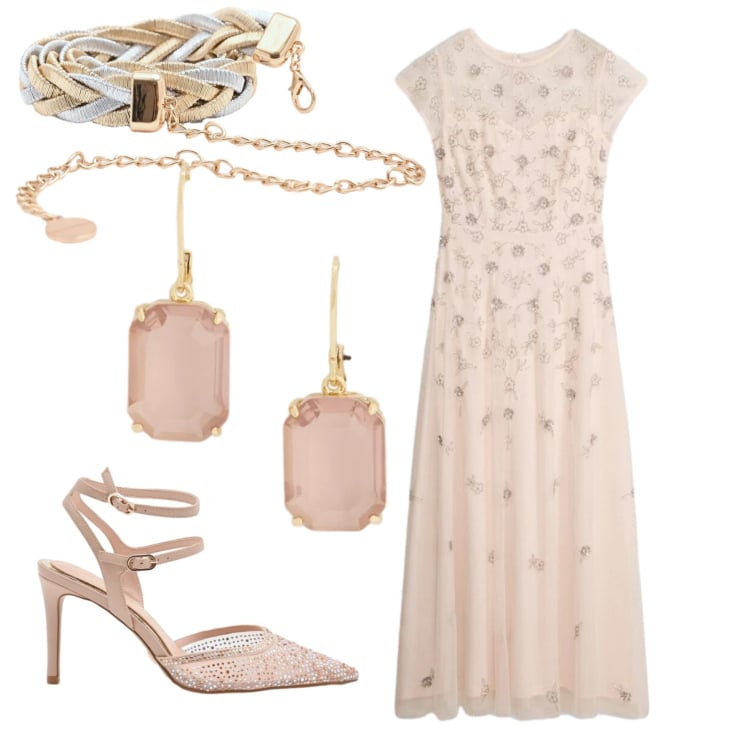 Outfit donna - Total look #2394201. Stile Chic per Cerimonia. Abbinamento con vestiti lunghi, cinture, décolleté, orecchini.