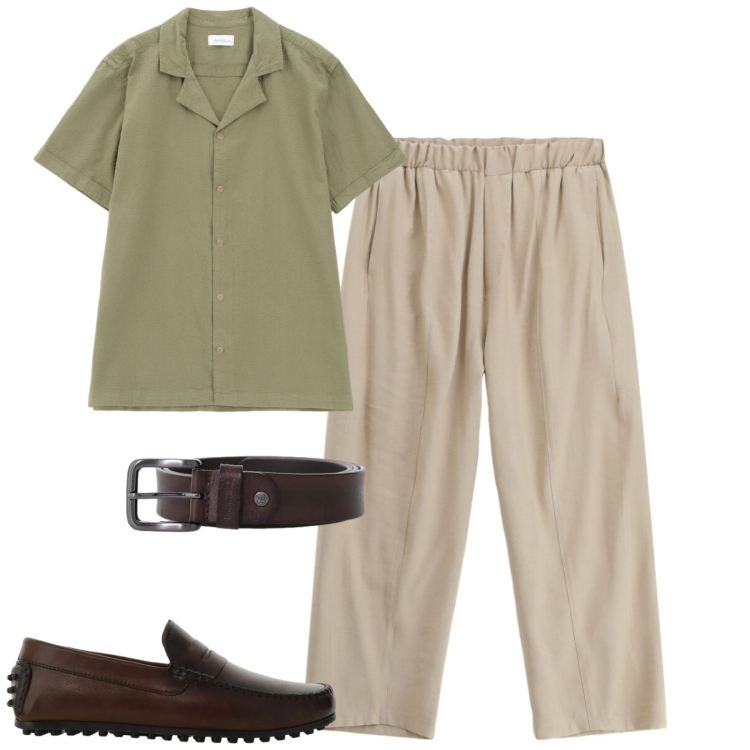 Outfit uomo - Total look #2394202. Stile Urban per Tutti i giorni. Abbinamento con pantaloni, camicie a manica corta, scarpe stringate, cinture.