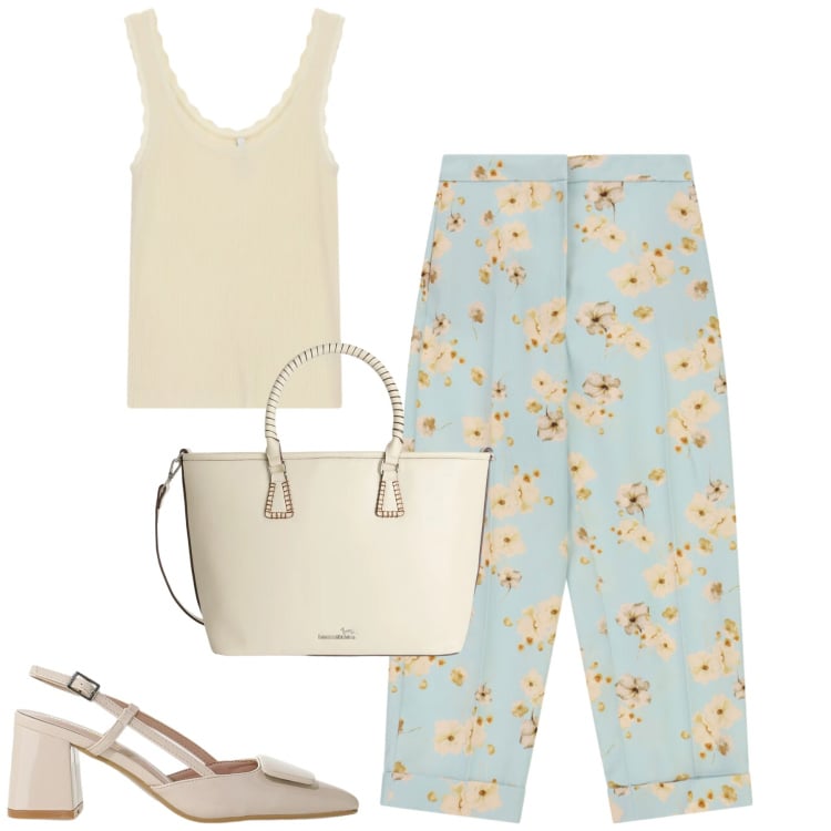 Outfit donna - Imperial. Stile Casual chic per Tutti i giorni. Abbinamento con shopping bag, décolleté, pantaloni, canottiere.
