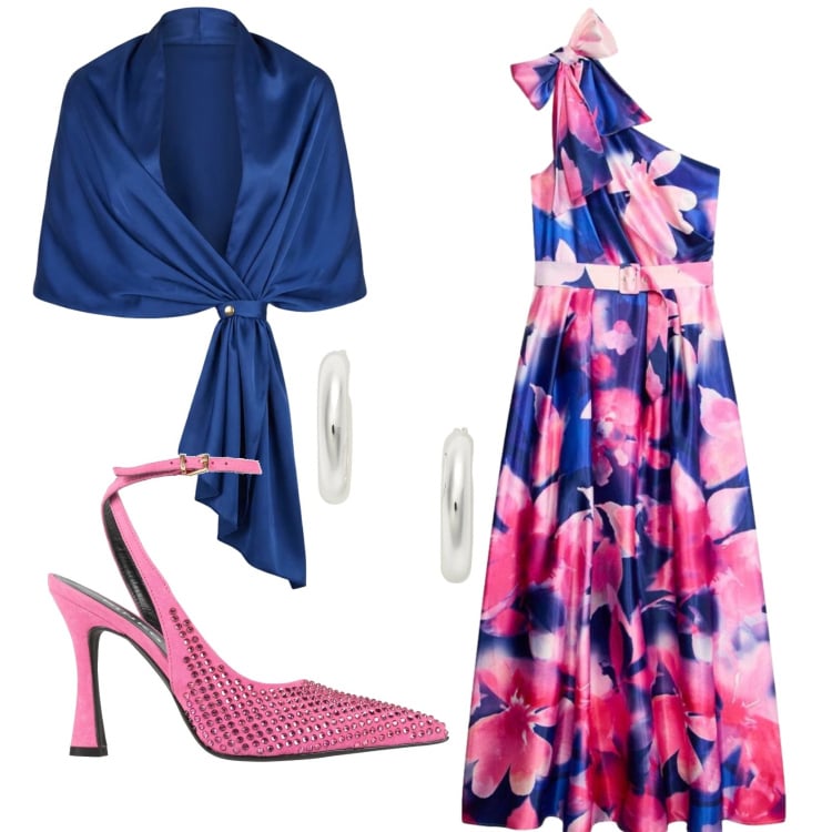 Outfit donna - Total look #2394207. Stile Chic per Cerimonia. Abbinamento con décolleté, vestiti asimmetrici, stole, orecchini.