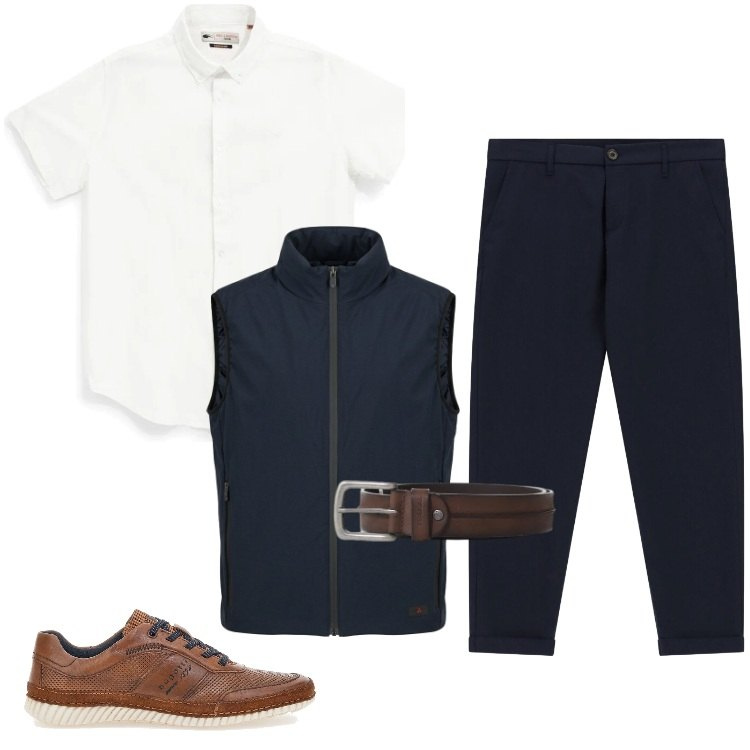 Outfit uomo - Total look #2394215. Stile Trendy per Ufficio. Abbinamento con pantaloni, cinture, piumini, scarpe stringate, camicie a manica corta.