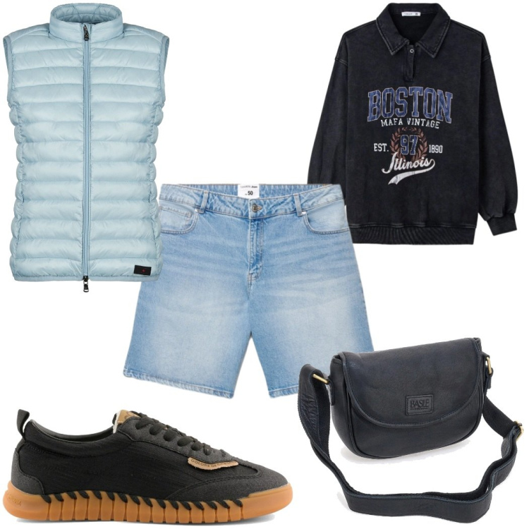 Outfit donna - Total look #2394223. Stile Basic per Tutti i giorni. Abbinamento con felpe, shorts, piumini, borse a tracolla, sneakers.