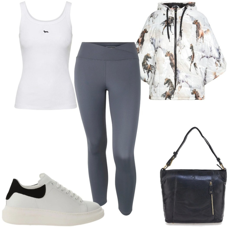 Outfit donna - Total look #2394226. Stile Basic per Sport. Abbinamento con cappe, canottiere, sneakers, leggings, borse a spalla.